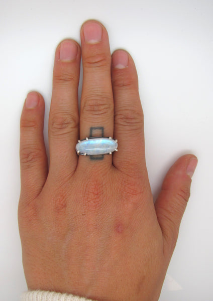 Horizontal Oval Shaped Moonstone Ring