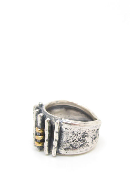 Hammered Lines with Gold Wraps Ring