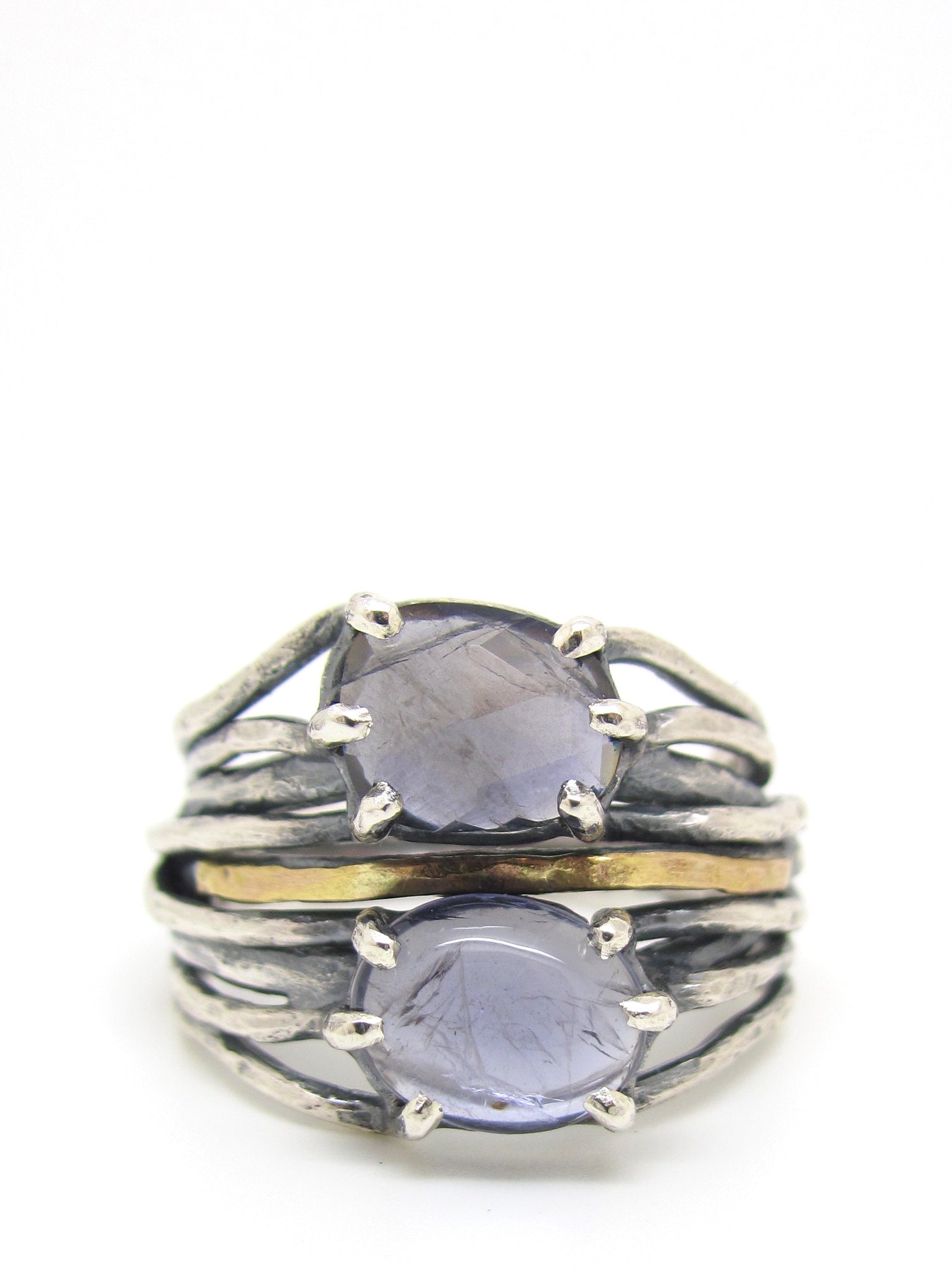 Double Iolite 14 Karat Gold Mixed Metals Ring