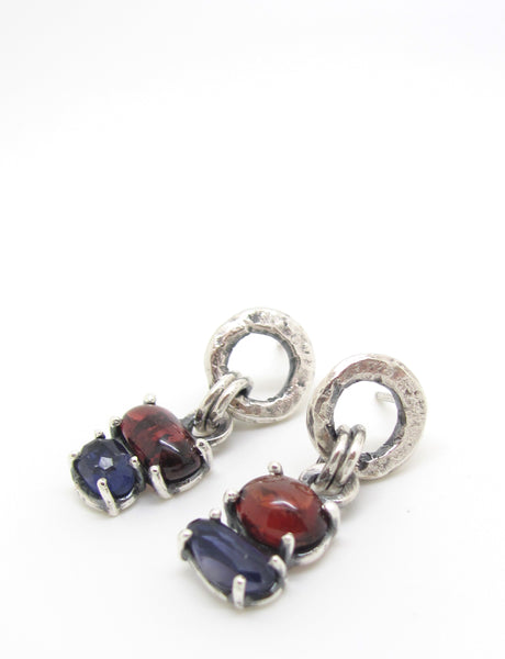 Garnet and Iolite Swinging Studs