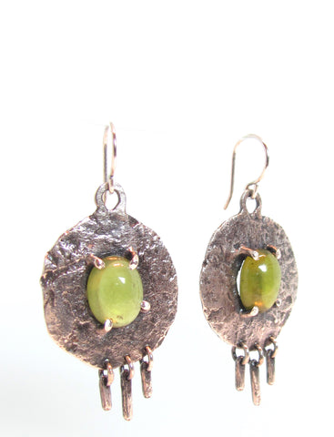 Olive Green Poppy Earrings